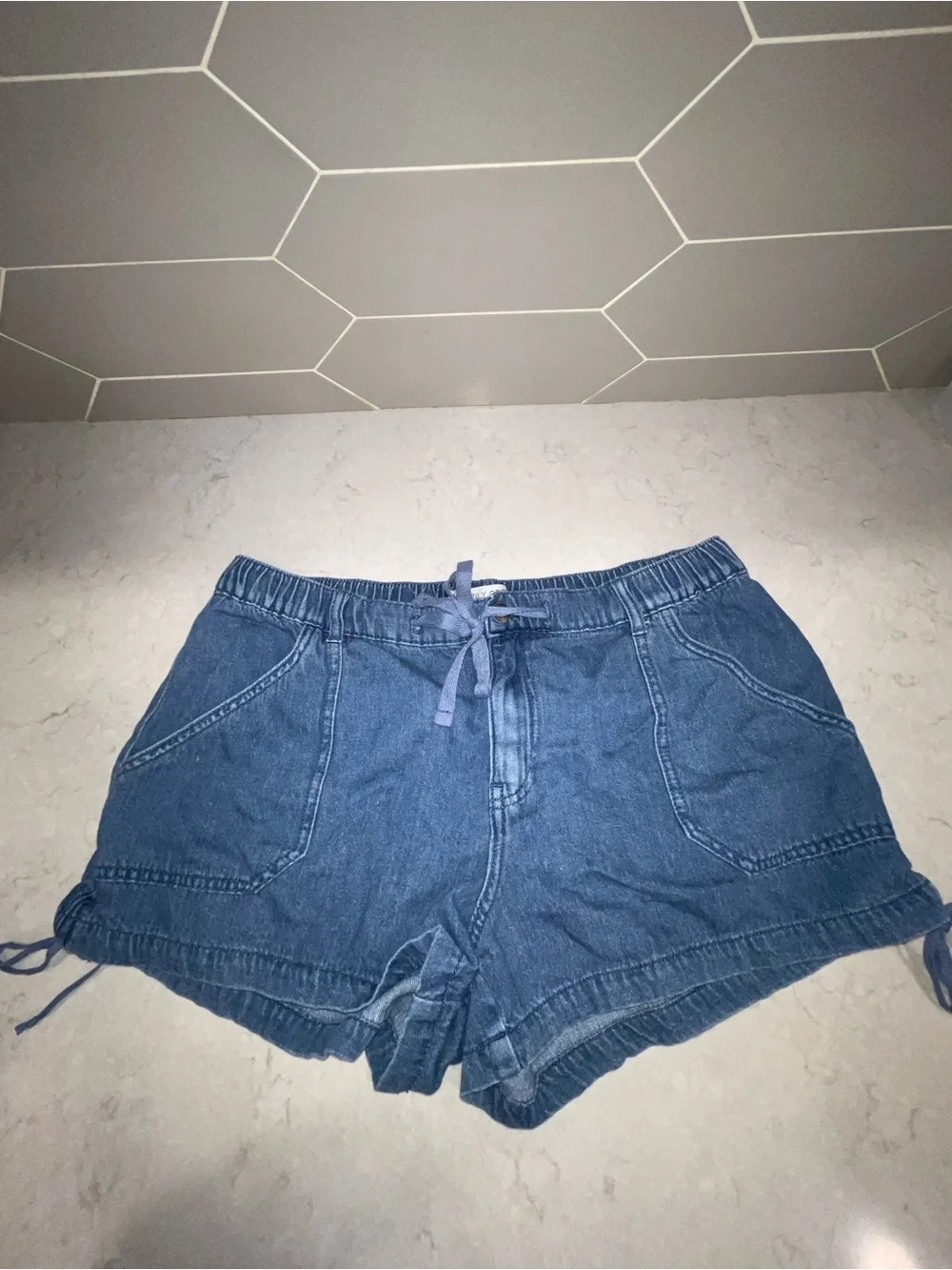 Blue Denim Jean Shorts with Drawstring